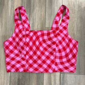 Pink and Red Checkered Women's Crop Top Large